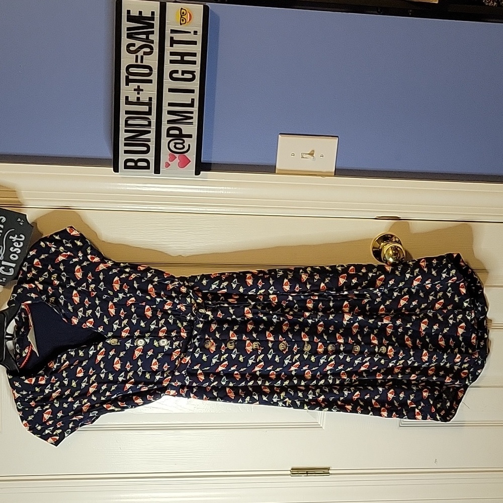 Maeve by Anthropologie Dress Size 6 Umbrella Print Navy Red White Yellow